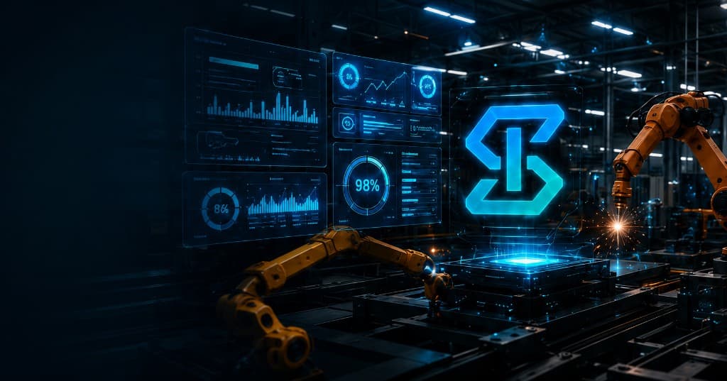 Ambiente industrial com automação e inteligência artificial